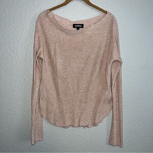 Express Womens Boat Neck Long Sleeve Ribbed Knitted Pullover Sweater Tan Large